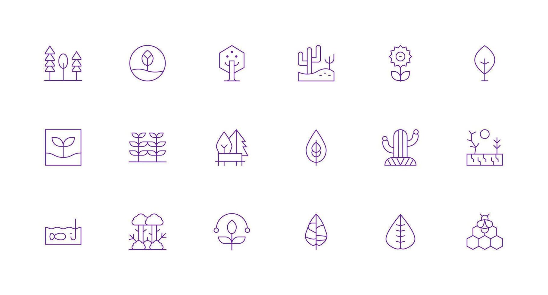 18 Minimal Line Vectors for Ecosystem Theme Flat Icon Set