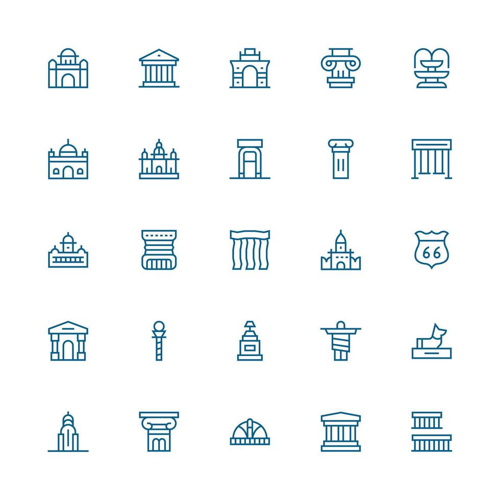 Monument Set with 25 Medium Stroke Outline Icons Minimal Icon Set for Interface Projects vector