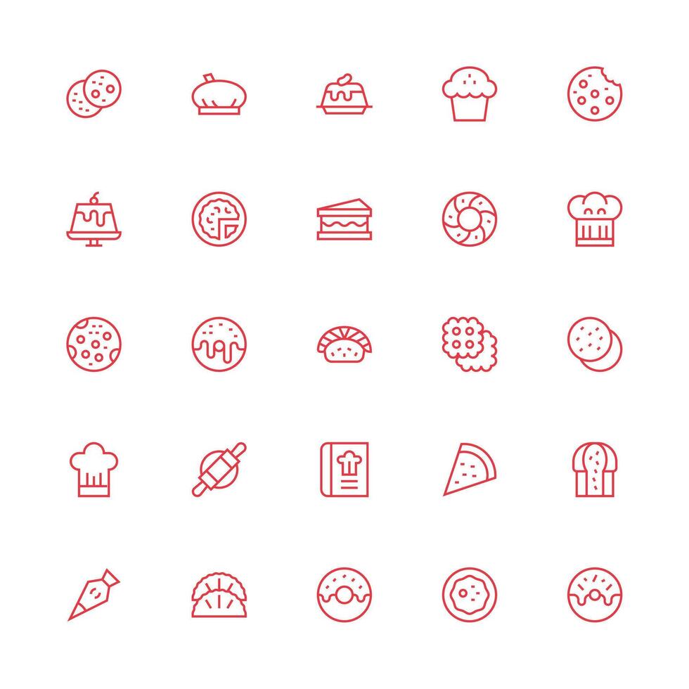25 Icons for Pastry in Medium Stroke Outline Format Essential Icons for Rapid UI Building vector