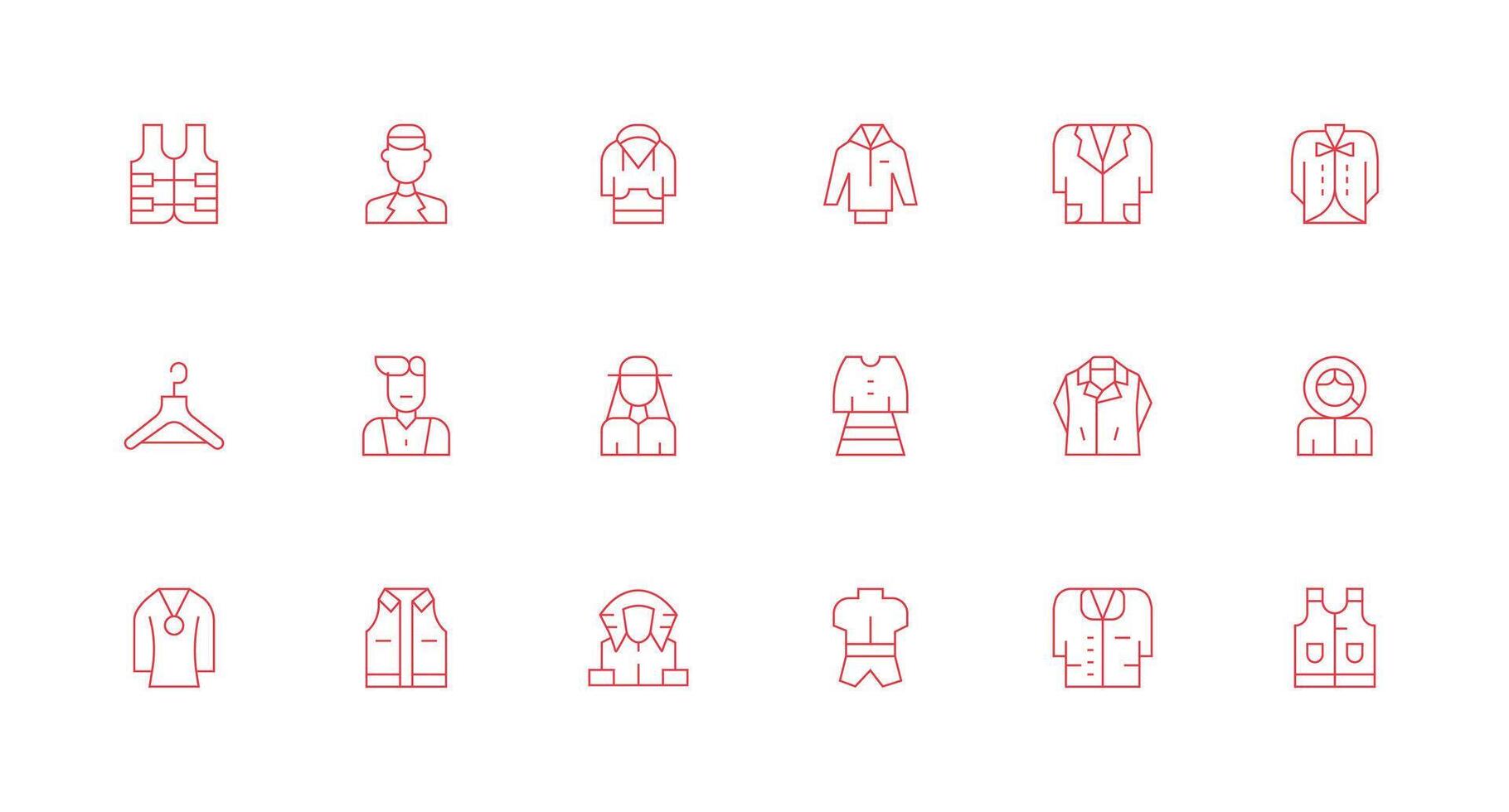 Jacket featuring 18 Icons in Minimal Line Design Scalable Icons for Cross-Platform Interfaces vector