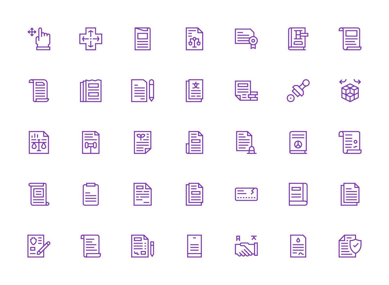 Regular Clean Line Style Contract Icons with 35 Vectors Organized Pack for Project Assets