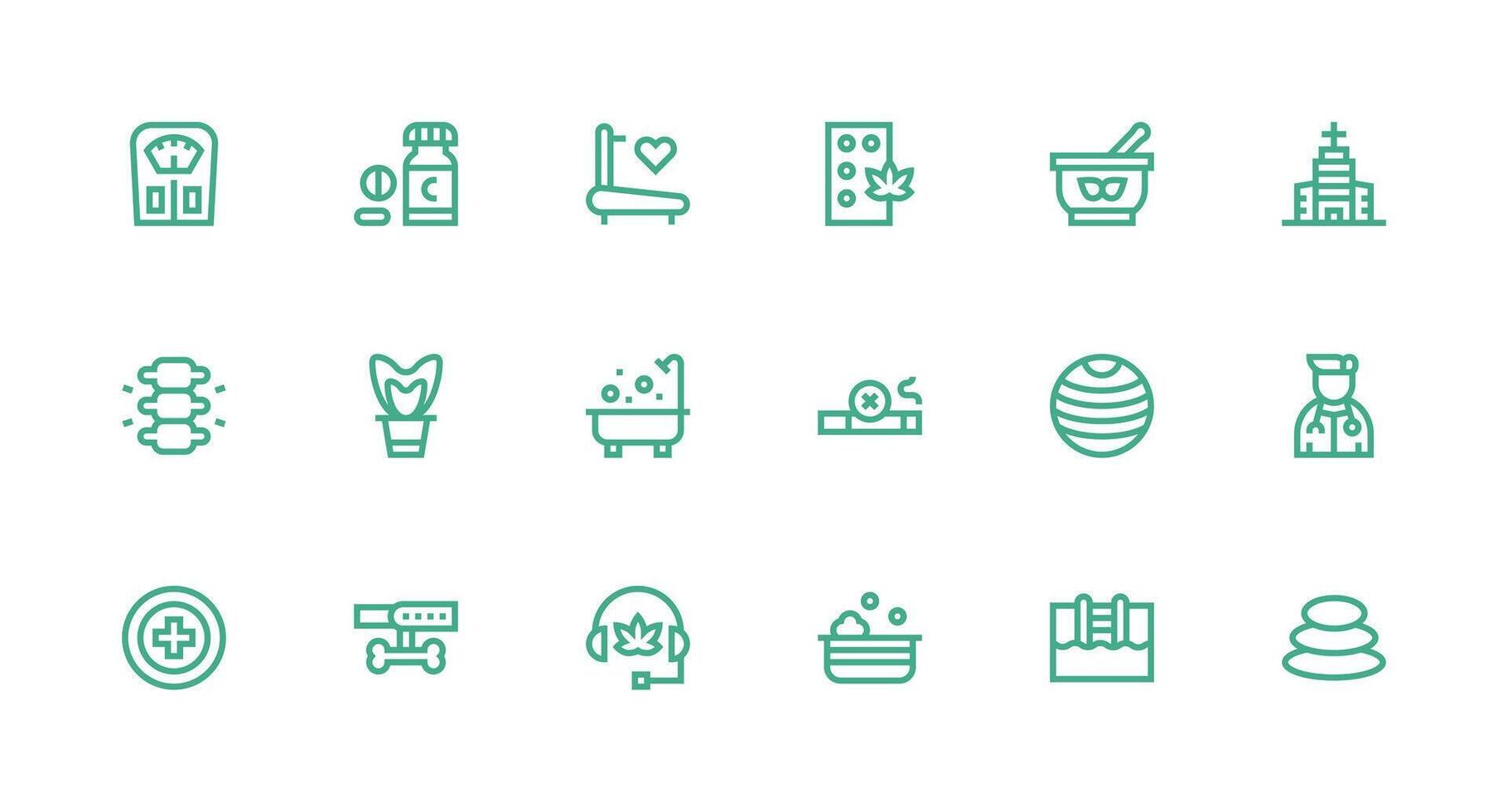 Strong Stroke Line Style Wellness Icons with 18 Vectors Simplified Icon Pack for Visual Tools
