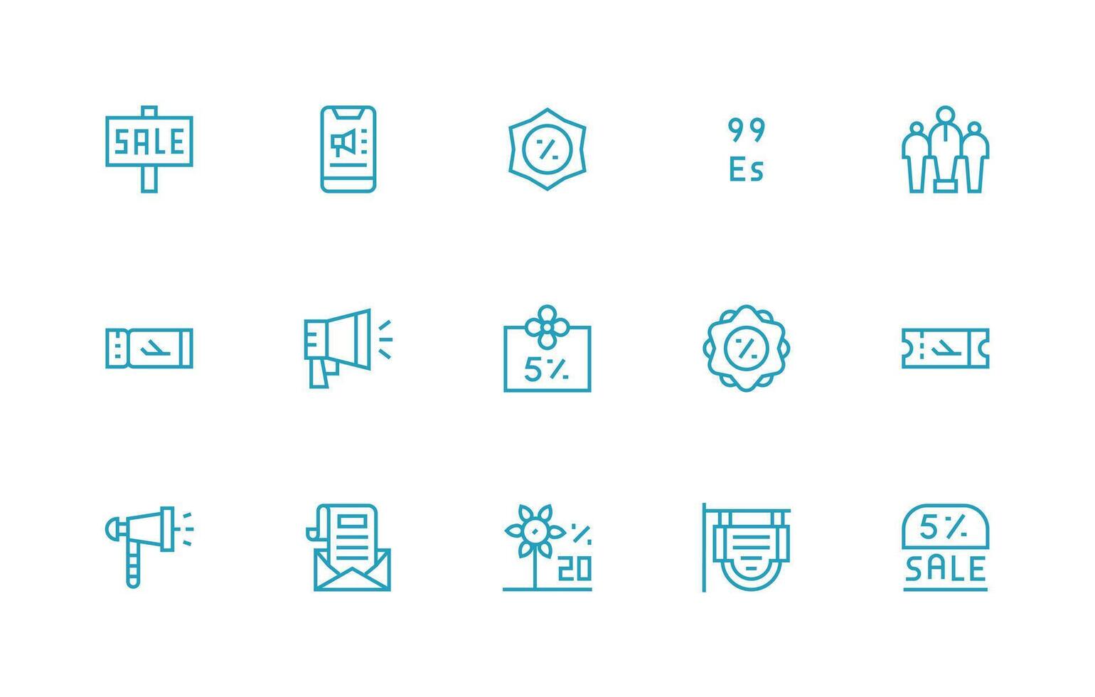 Regular Line Icons from Promotion Set with 15 Vectors Icon Set for Projects