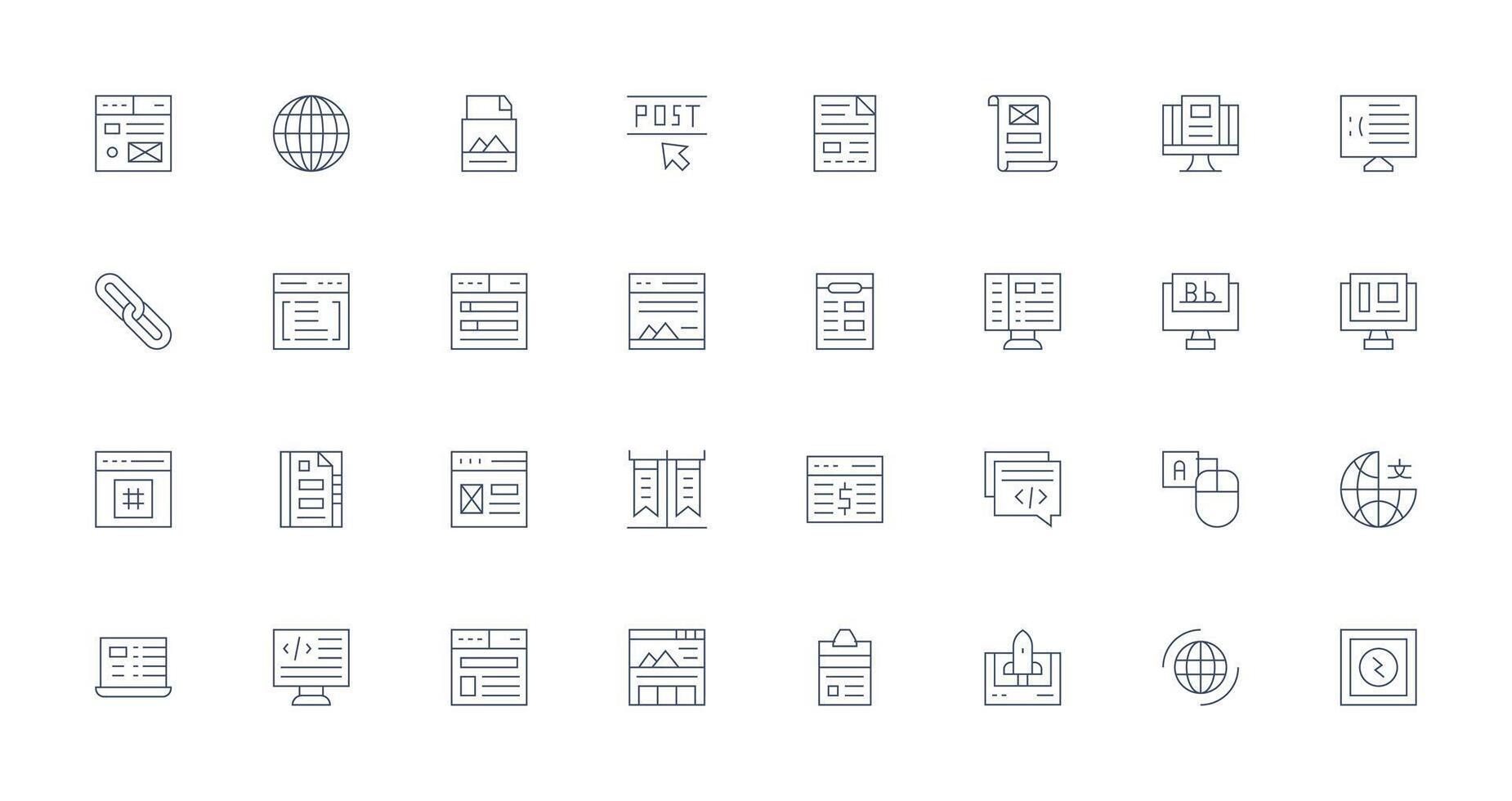 Webpage Icon Collection with 32 Thin Line Designs Basic Icon Series vector