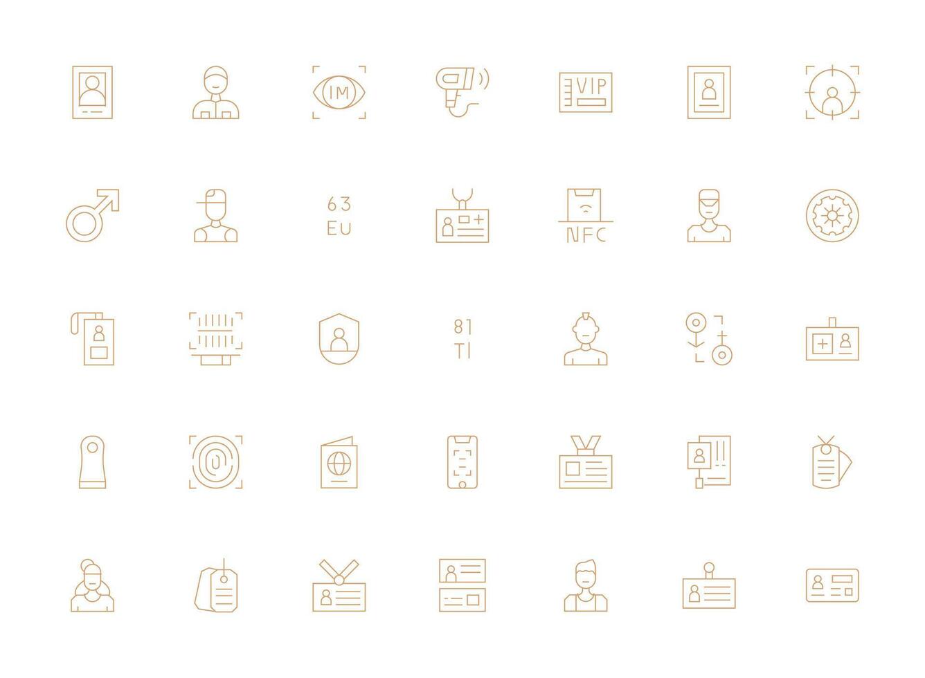 Identification Icon Set with 35 Light Line Graphics Digital Icon Collection vector