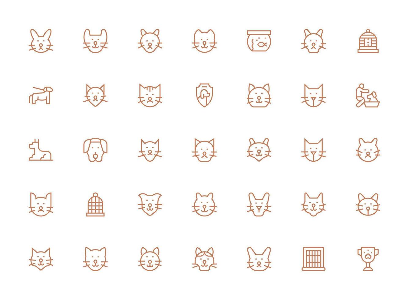 Pet featuring 35 Icons in Regular Clean Line Design Design Ready Icon Set for Teams vector