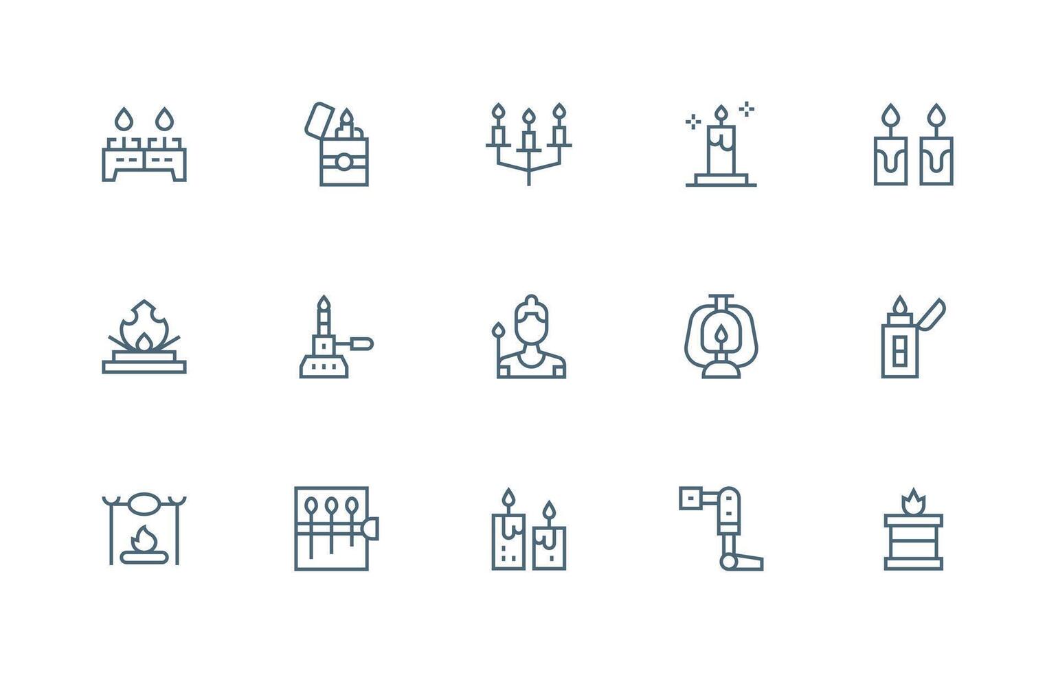 Flame Icon Set with 15 Regular Line Graphics Standard Icon Pack vector