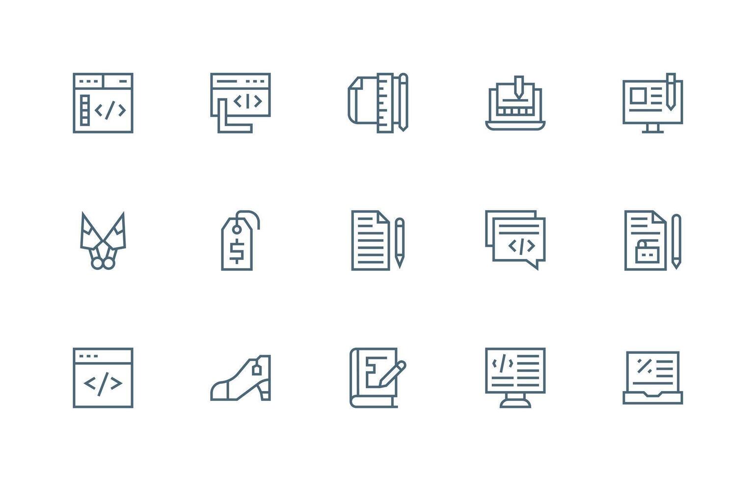 Markup Icon Set with 15 Regular Line Graphics Basic Icon Series vector