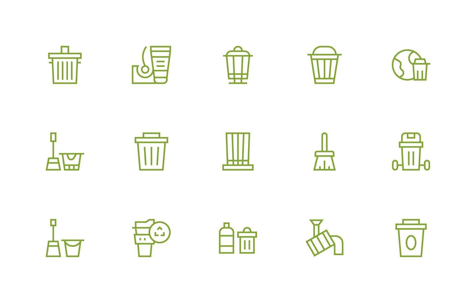 Trash Set with 15 Regular Line Icons Layout Icon Collection vector