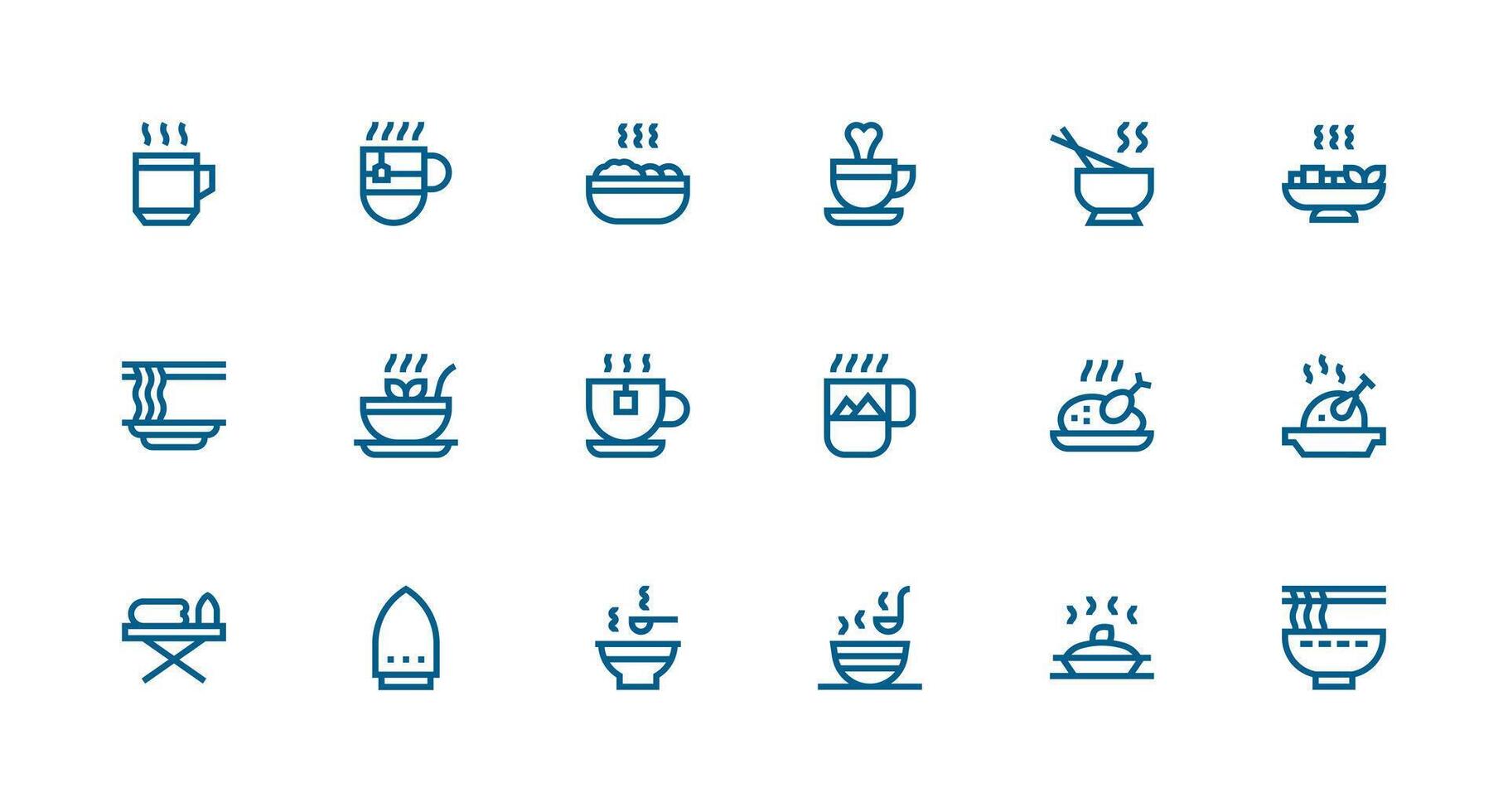 Steaming Design Icons featuring 18 in Strong Stroke Line Style Fully Editable Icon Set for Web vector