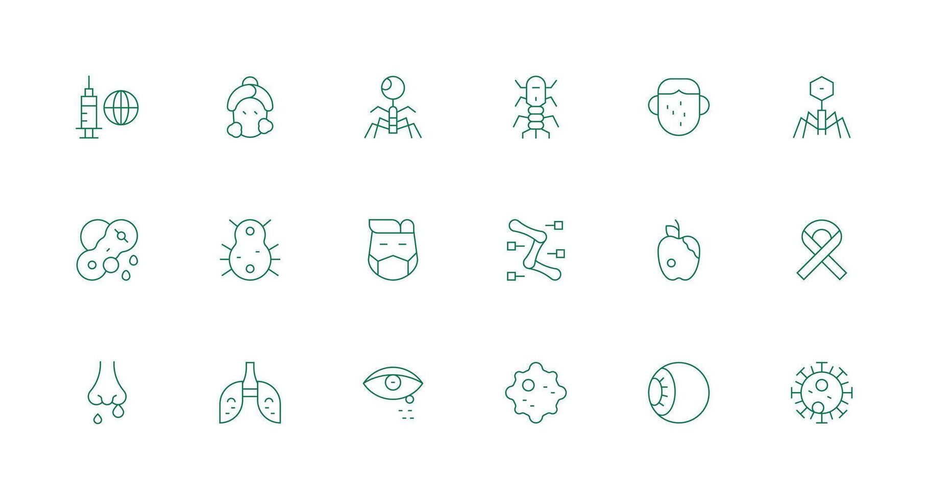 Minimal Line Style Disease Icons with 18 Vectors Complete Icon Set for Mobile Apps