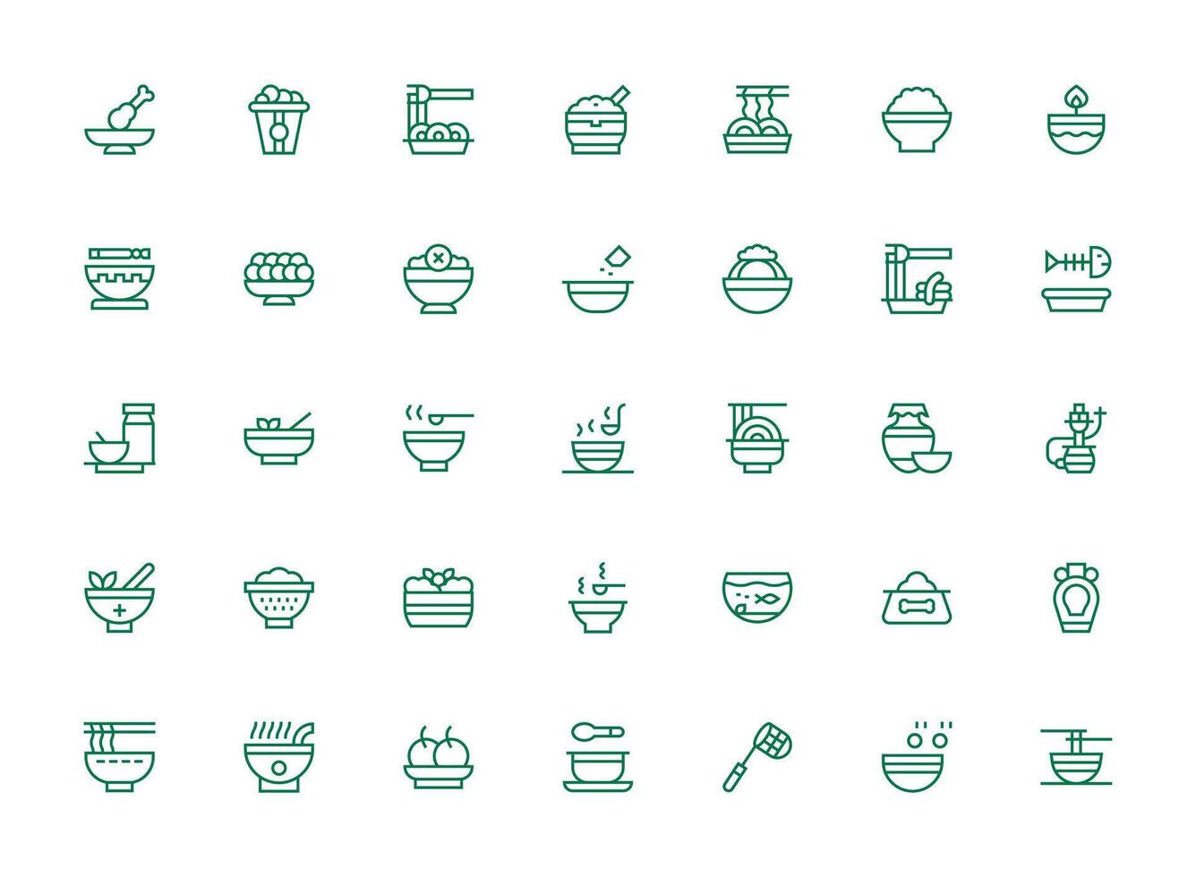 35 Icons for Bowl in Regular Clean Line Format Flexible Icon System for Web Interfaces vector