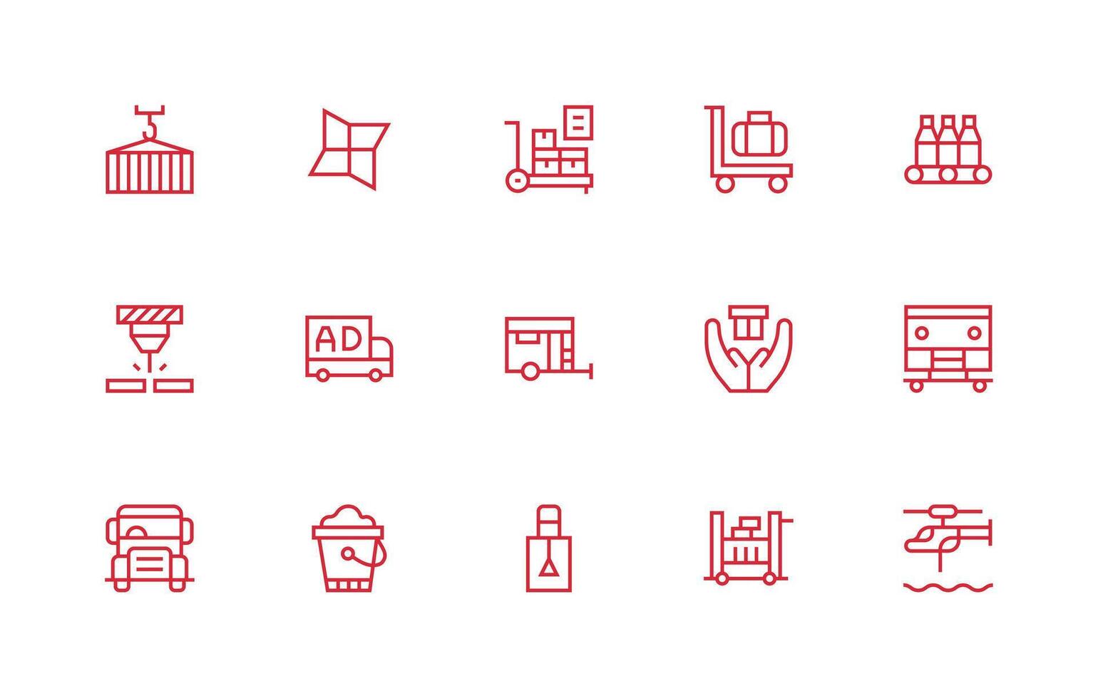 Transporting Icon Collection with 15 Regular Line Designs Organized Glyph Icons for Fast Design vector