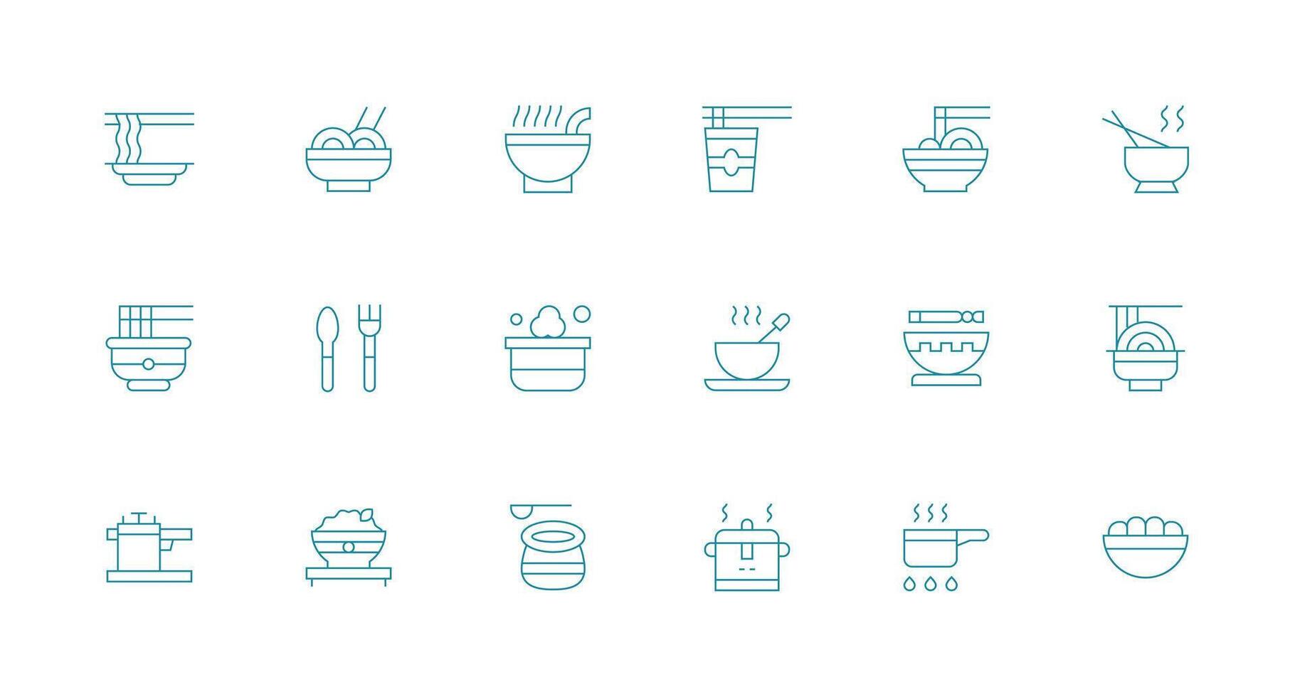 Soup Icon Set with 18 Minimal Line Graphics Quick Access Icons for UI Development vector