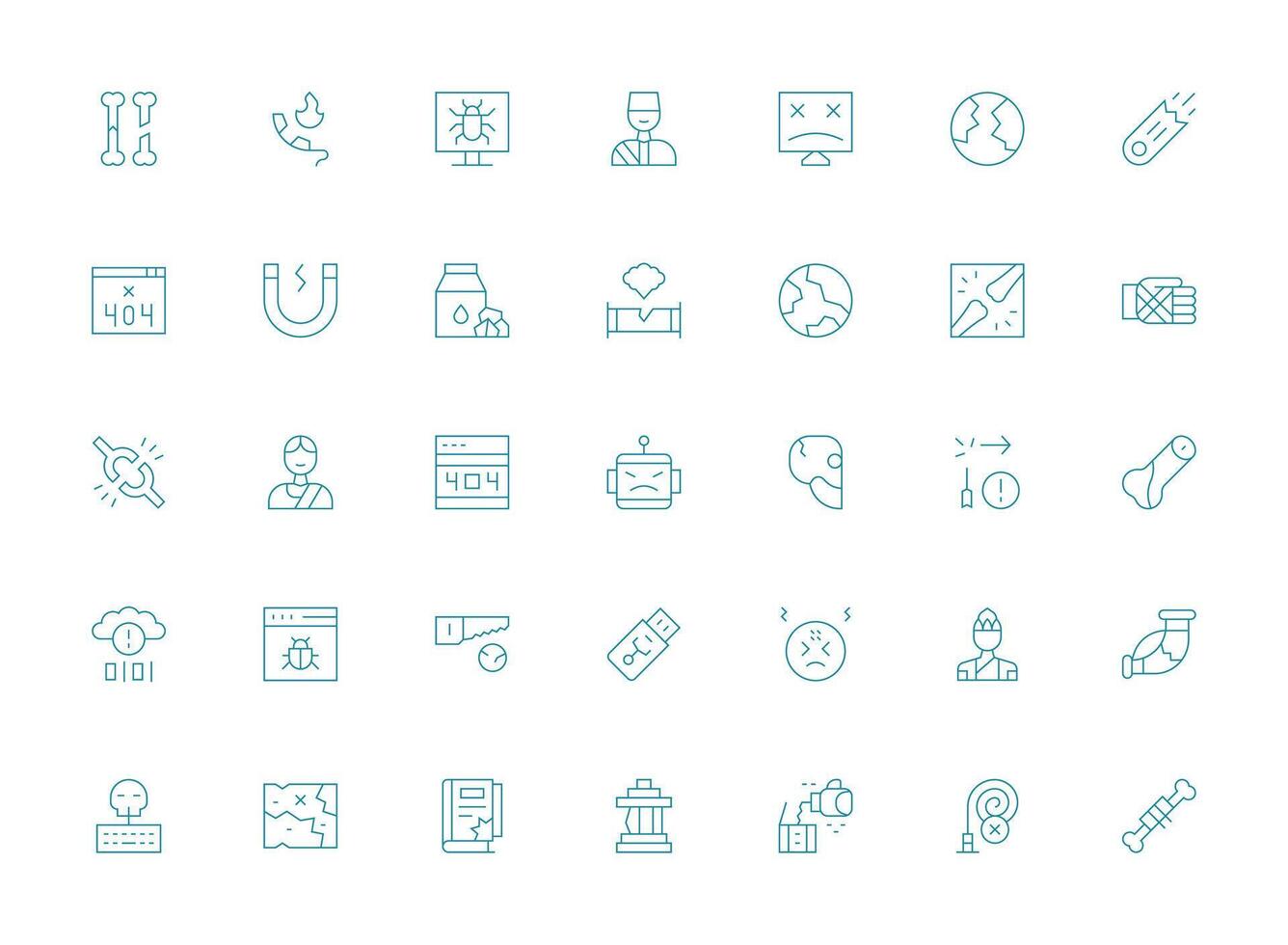 Broken Visual Pack containing 35 Light Line Icons Interface Icons for Daily Use vector