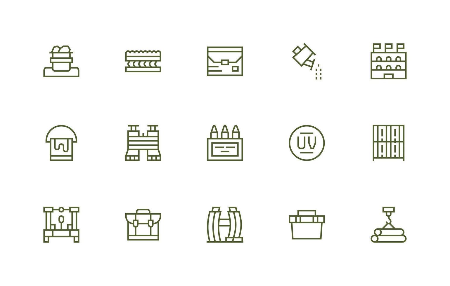 Materials Icon Collection with 15 Regular Line Designs Display Icon Pack vector