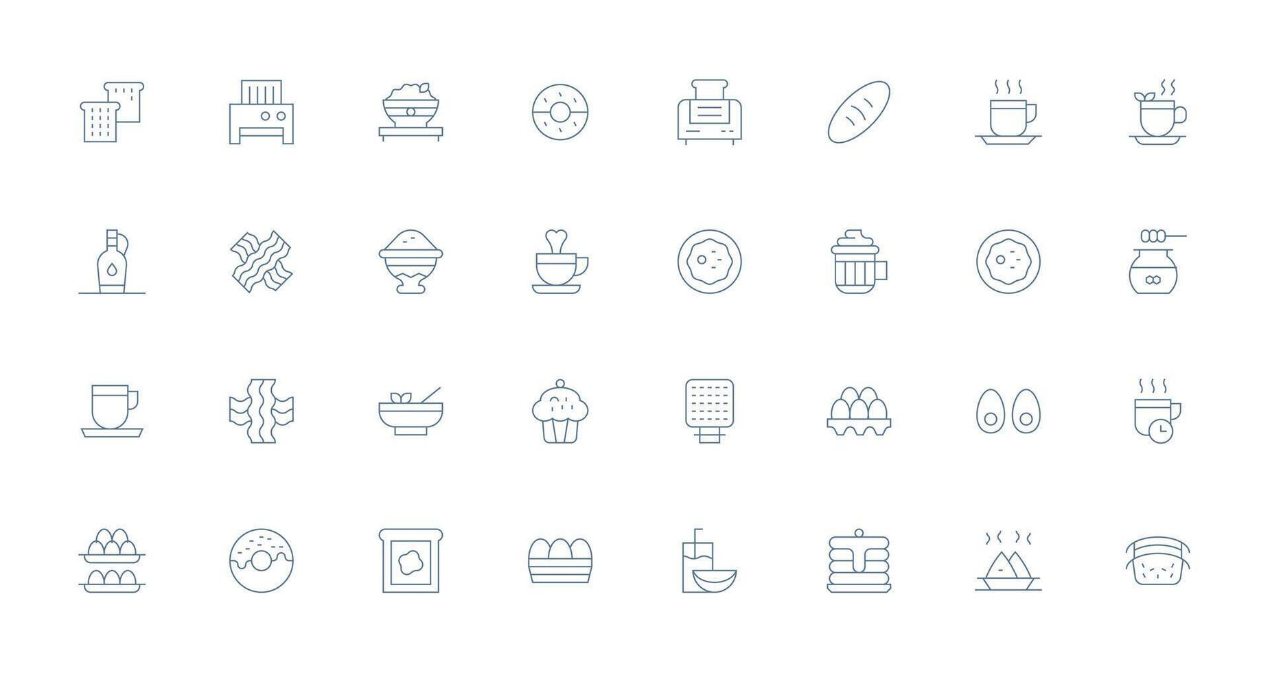 32 Thin Line Vectors for Breakfast Theme Basic Icon Series