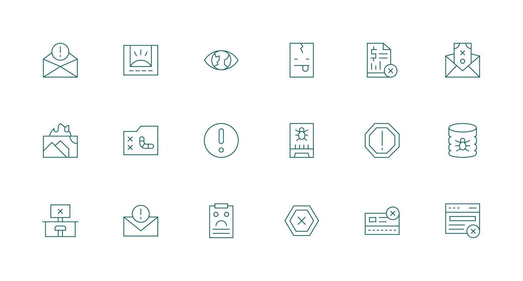 Error Message Icon Set with 18 Minimal Line Graphics Interface Icons for Daily Use vector