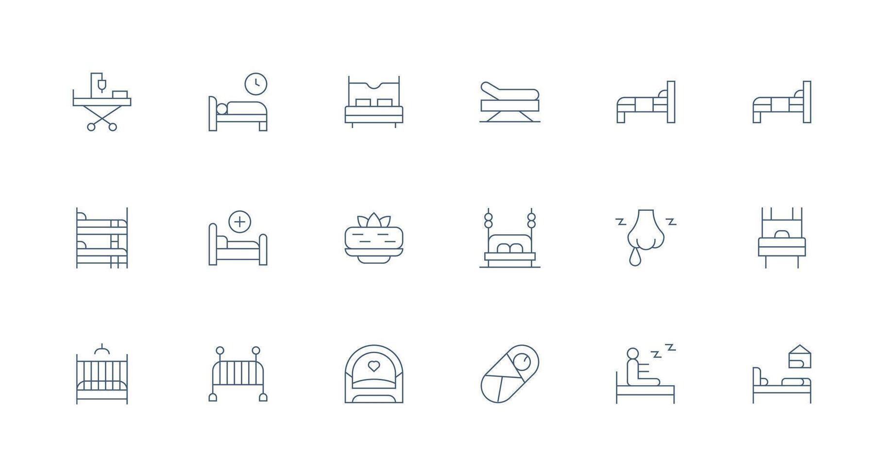 Bed Design Icons featuring 18 in Minimal Line Style UI Icon Set vector