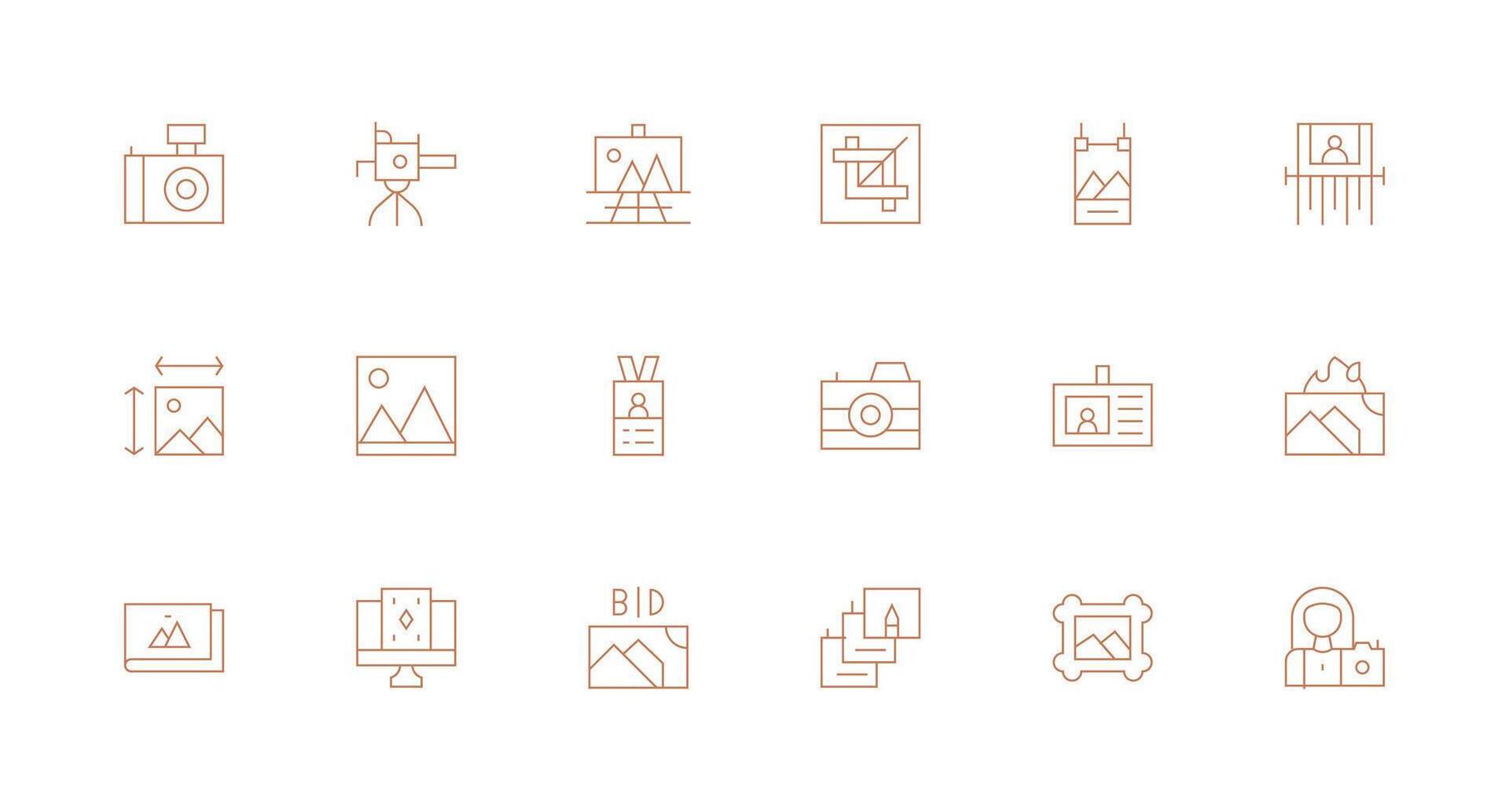 Photo Icon Collection with 18 Minimal Line Designs Clean Icon Collection for Web Use vector