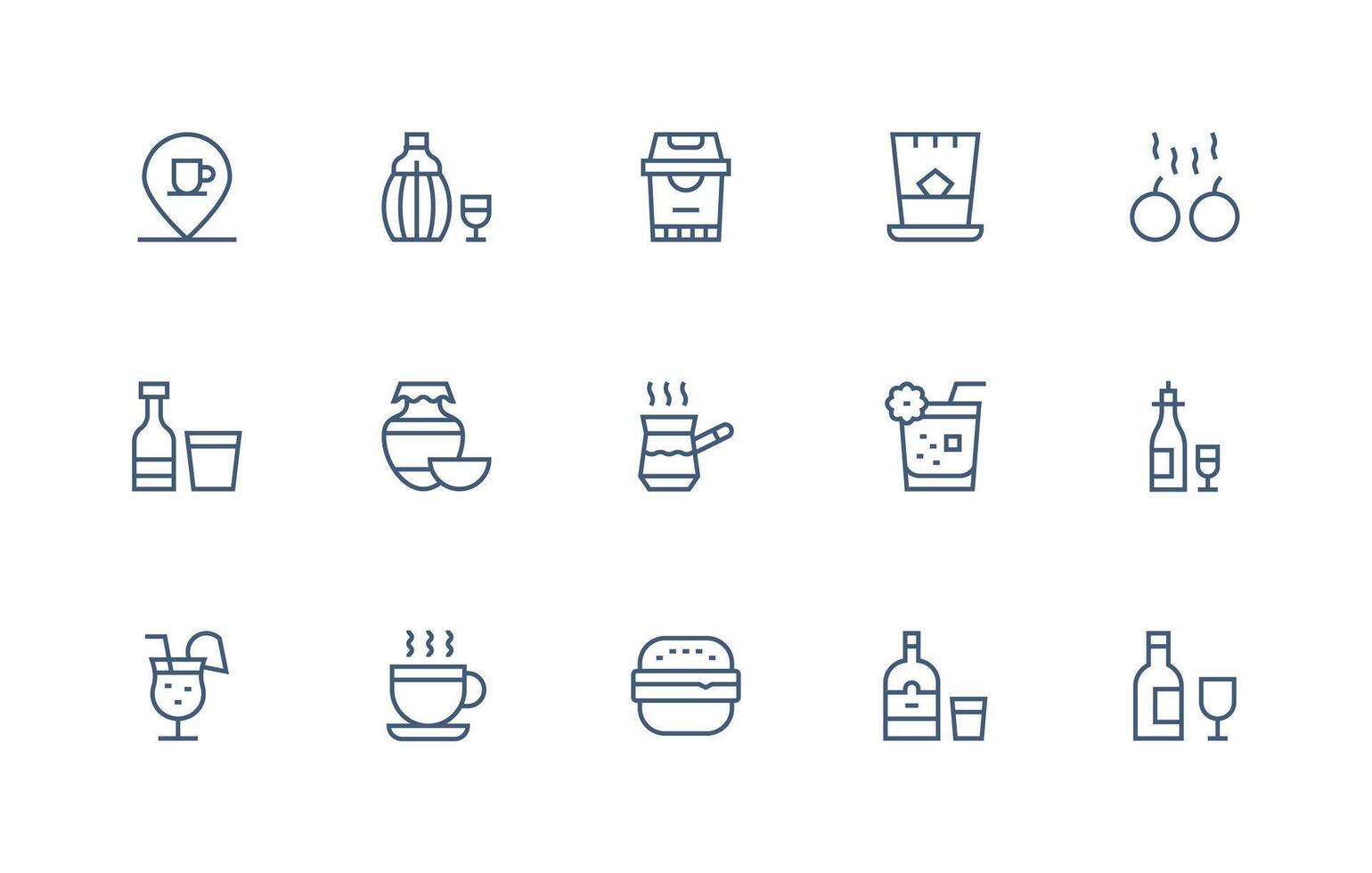 Regular Line Style Drink Icons with 15 Vectors Simple Icon Pack