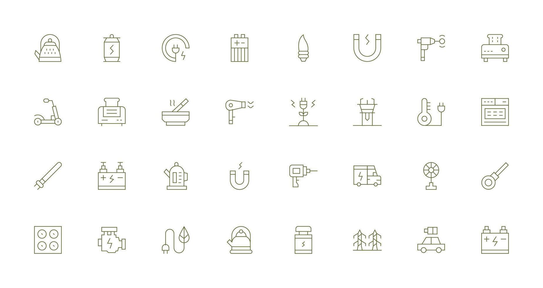 Electric featuring 32 Icons in Thin Line Design Customizable Icon Series for Mobile Screens vector