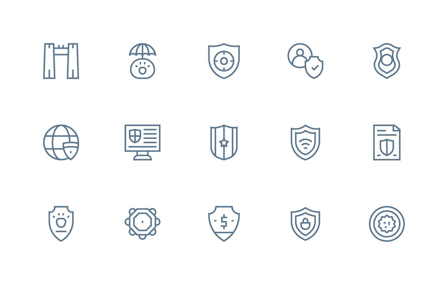 Safeguard Icon Collection with 15 Regular Line Designs Reusable Icon Set vector