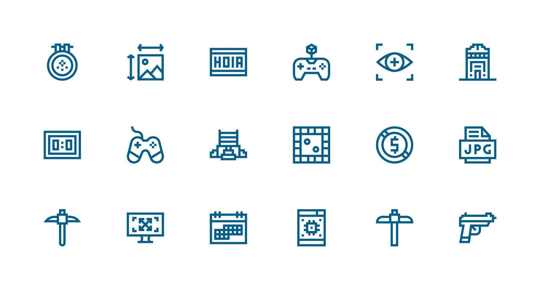 Pixel Design Icons featuring 18 in Strong Stroke Line Style Simple Icons for Interface and Wireframes vector
