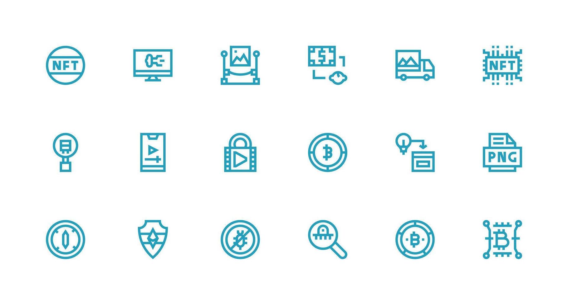 Digital Asset Icon Set with 18 Strong Stroke Line Graphics Fully Editable Icon Set for Web vector