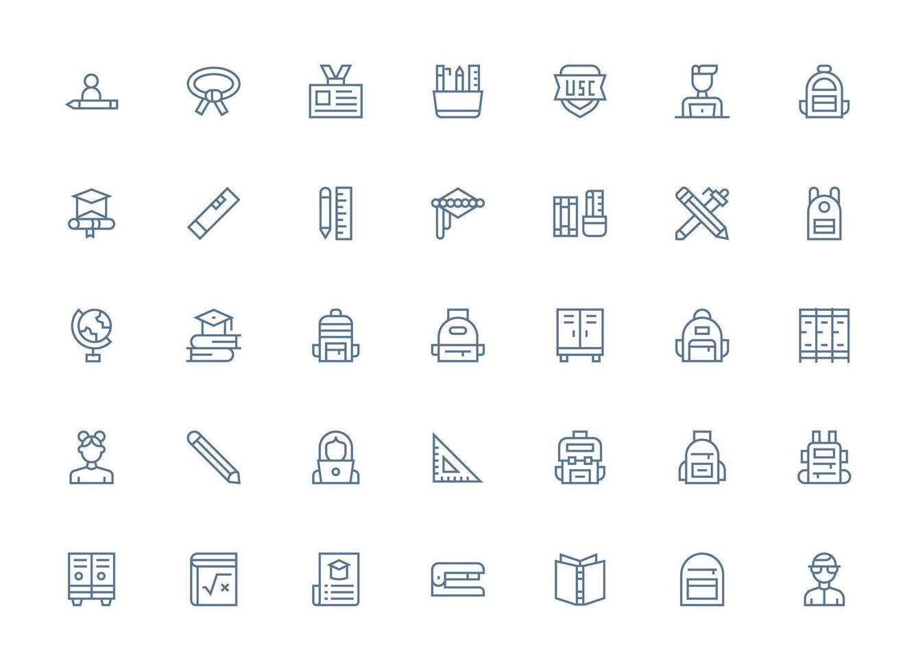 Student featuring 35 Icons in Regular Clean Line Design Layout Icon Collection vector