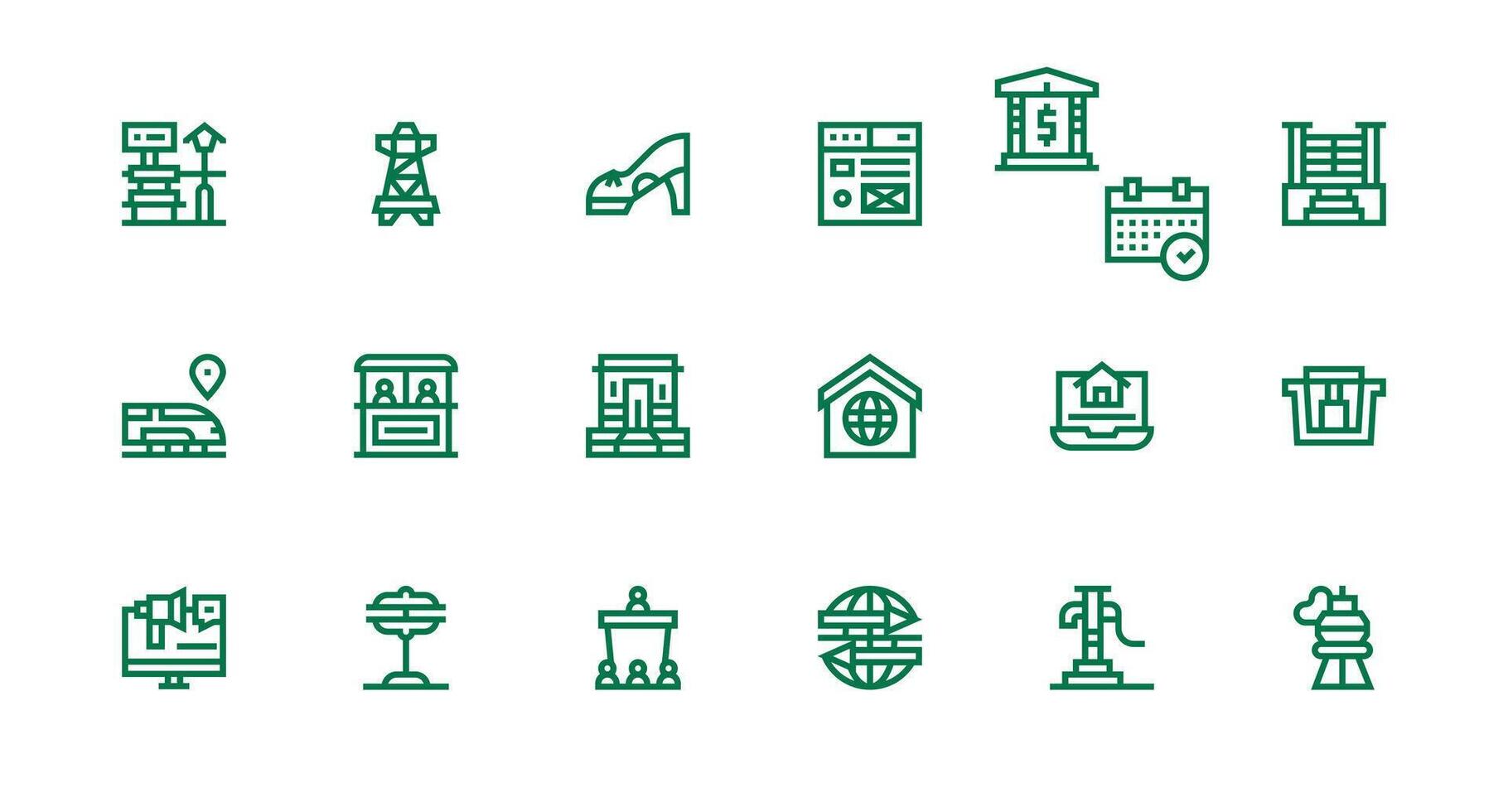 Platform Icon Set with 18 Strong Stroke Line Graphics Theme-Based Icon Pack vector