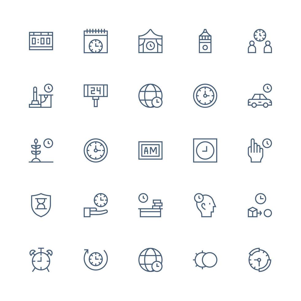 25 Medium Stroke Outline Icons for Clock Graphics Dashboard Icon Series vector