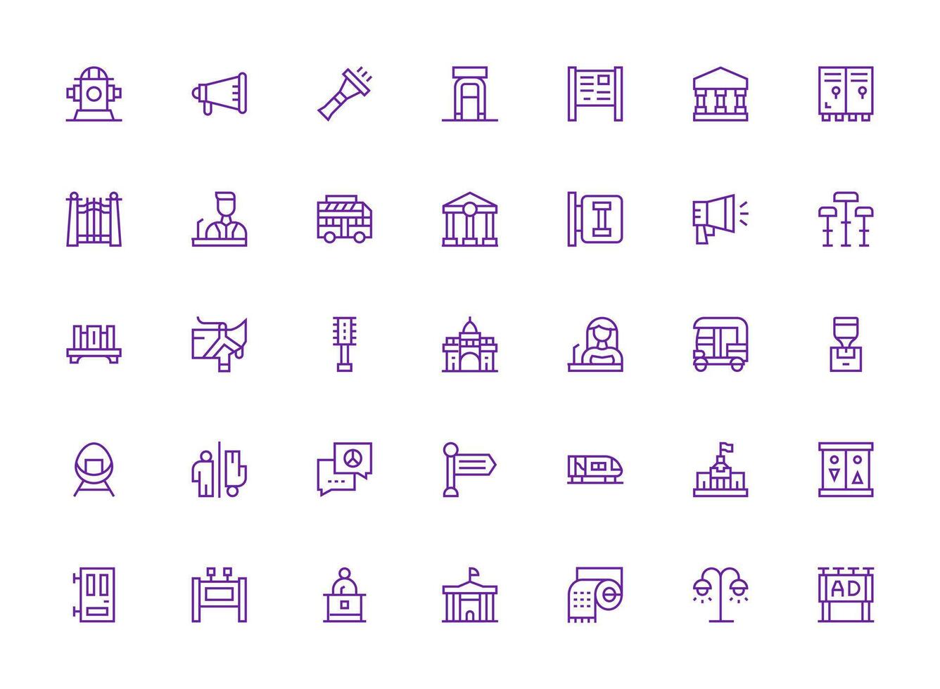 Public featuring 35 Icons in Regular Clean Line Design Responsive Icon Set for Flexible Layouts vector