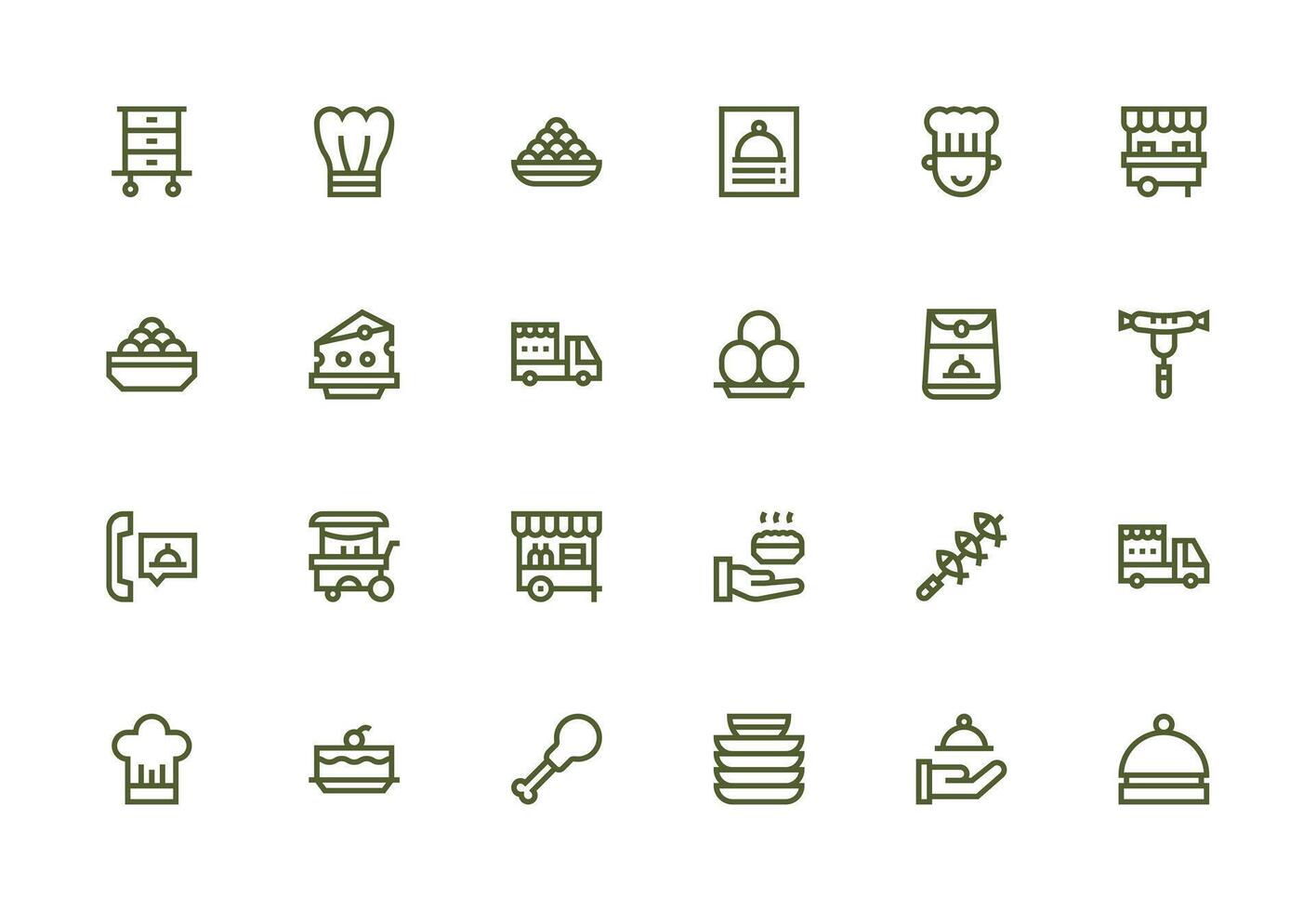 24 Thick Line Line Icons for Catering Graphics Clean Set for Layout Prototypes vector