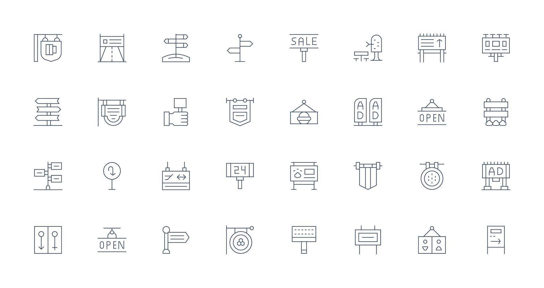 Signage Icon Set with 32 Thin Line Graphics Scalable Icon Pack vector