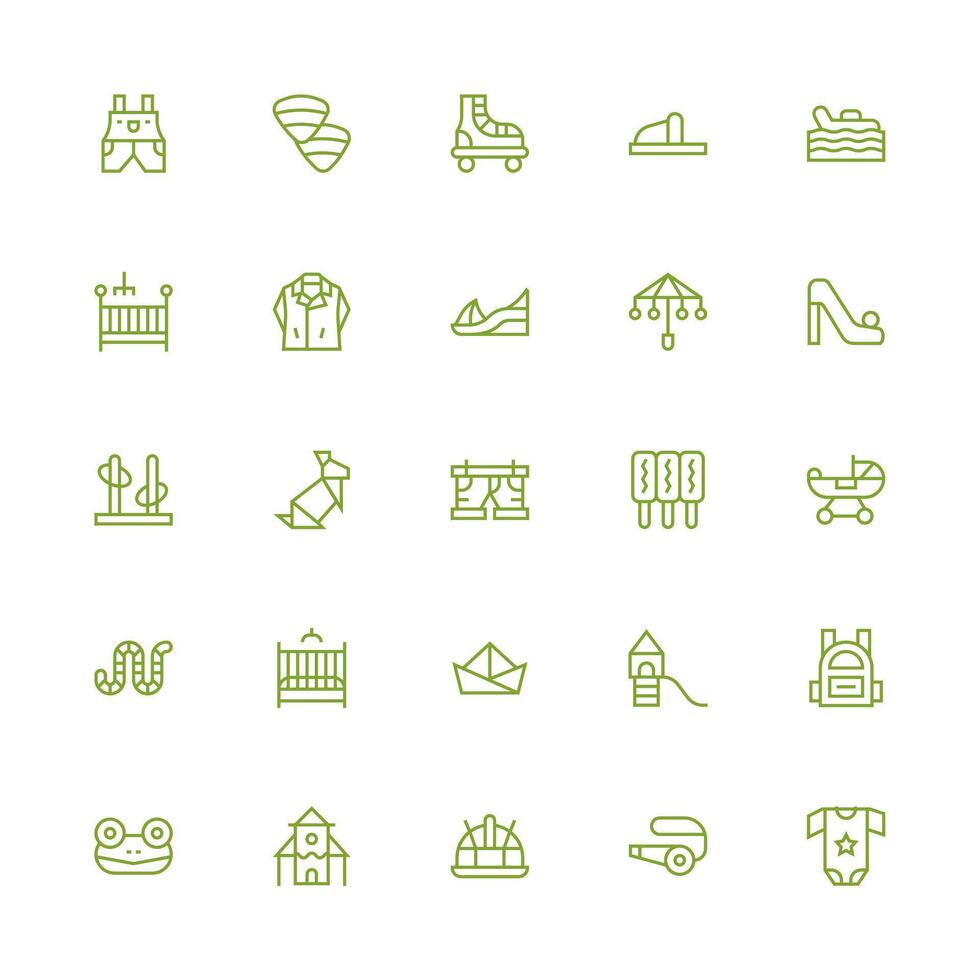 Kids featuring 25 Icons in Medium Stroke Outline Design Icon Set for Web vector