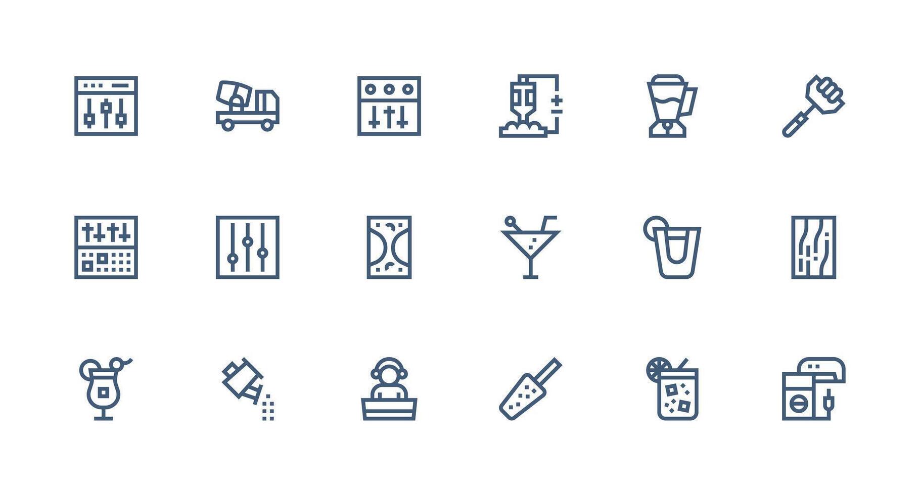 Mixer Design Icons featuring 18 in Strong Stroke Line Style Scalable Icons for Cross-Platform Interfaces vector