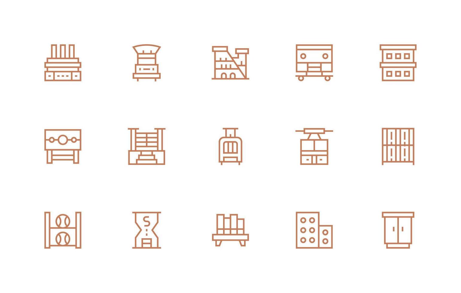 Shelving Design Icons featuring 15 in Regular Line Style General Use Icon Pack vector