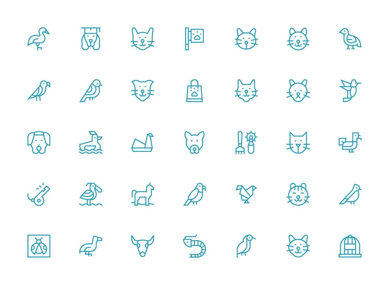 Animal Visual Pack containing 35 Regular Clean Line Icons Full Icon Library for UI Designers vector