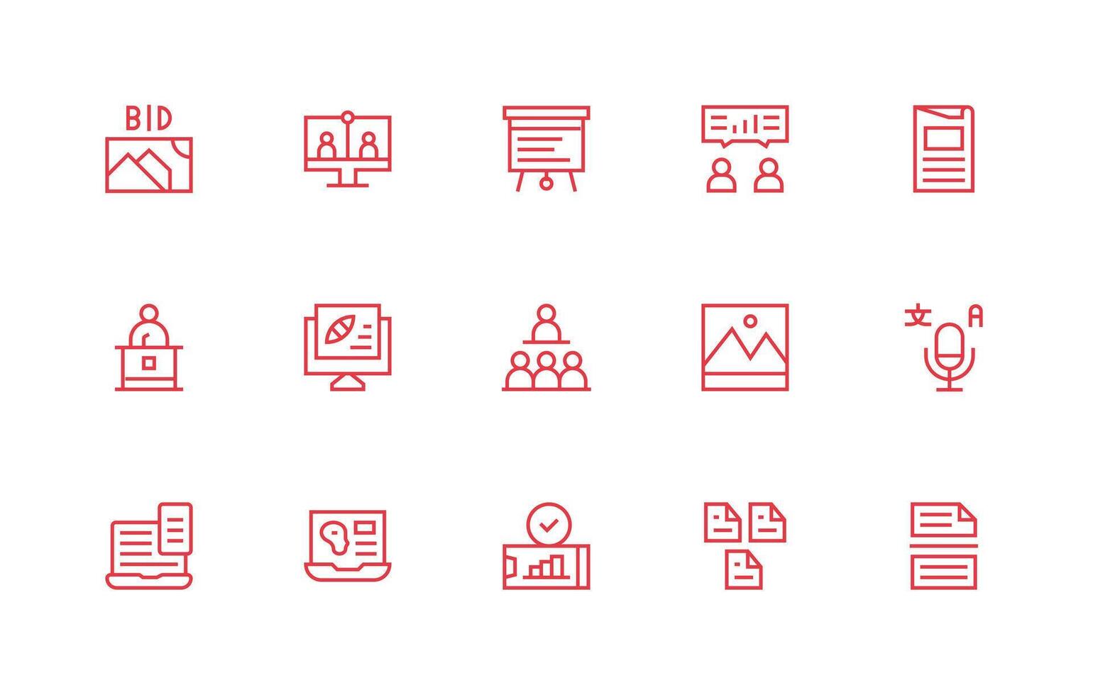 Presentation Design Icons featuring 15 in Regular Line Style Clean Icon Collection for Web Use vector