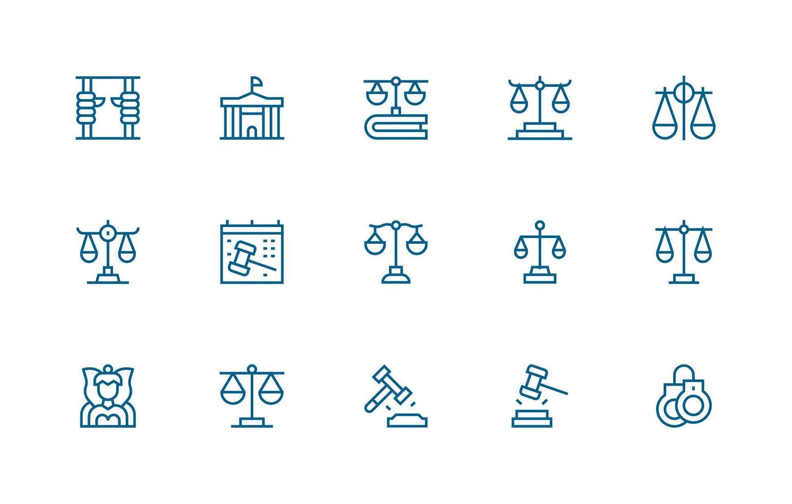 15 Icons for Justice in Regular Line Format UI-Ready Icon Collection vector