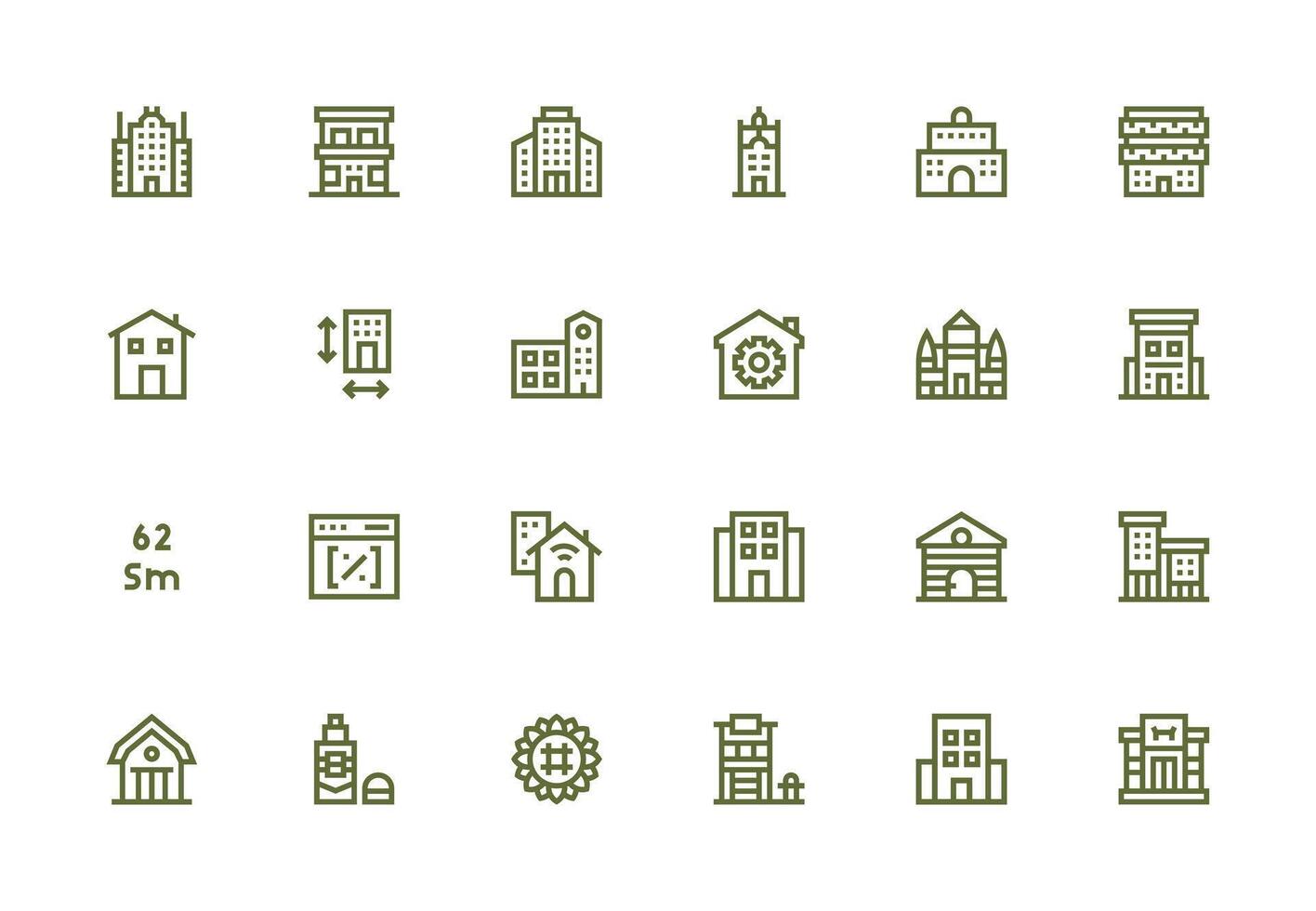 Property Design Icons featuring 24 in Thick Line Line Style Clear and Concise Icon Set Collection vector