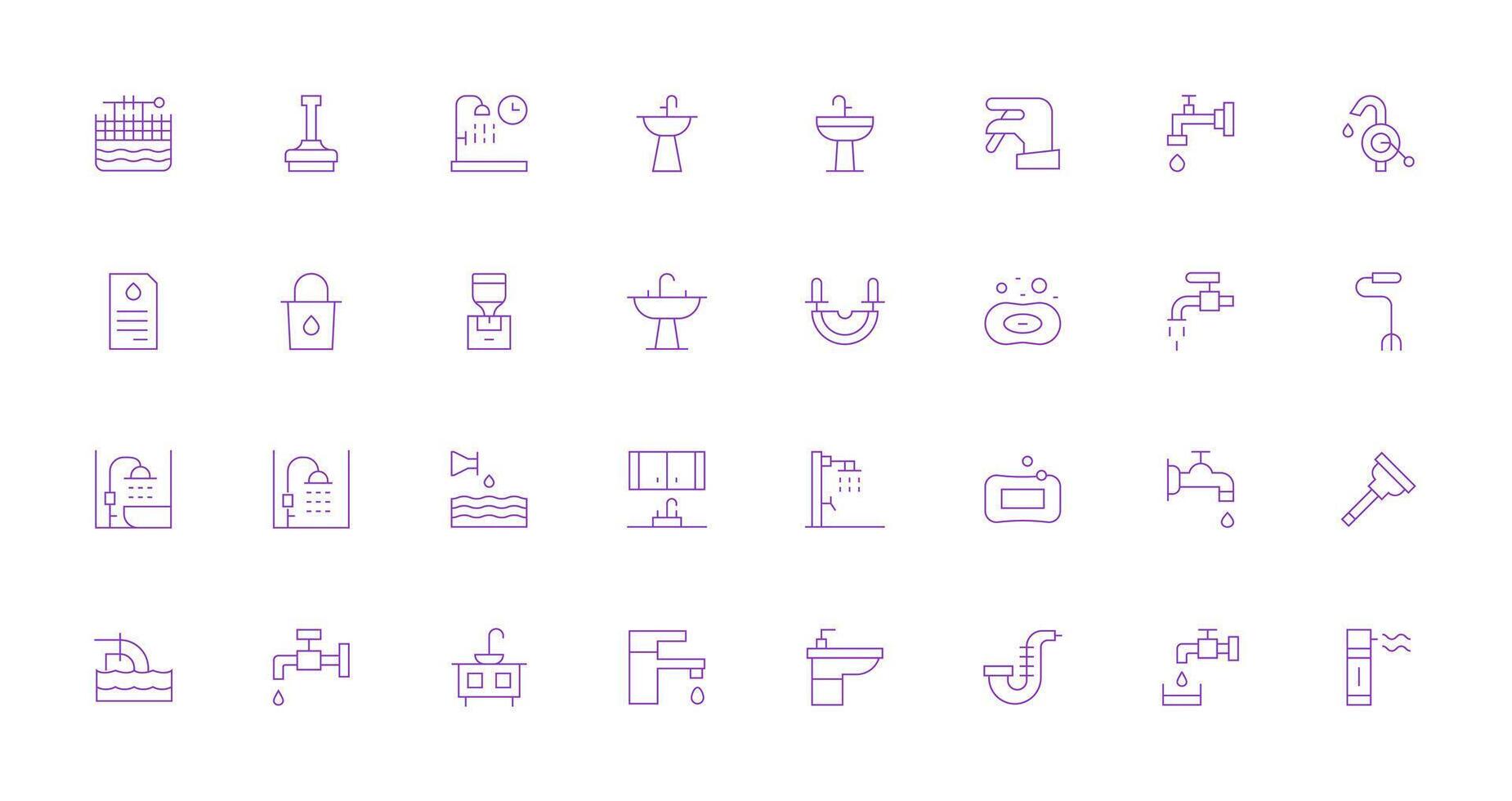 Faucet Icon Set with 32 Thin Line Graphics Light Icon Series vector