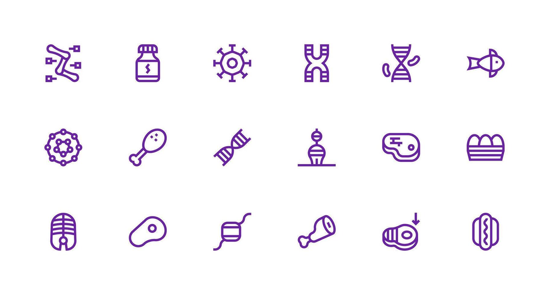 Protein Design Icons featuring 18 in Strong Stroke Line Style Icon Collection Set vector