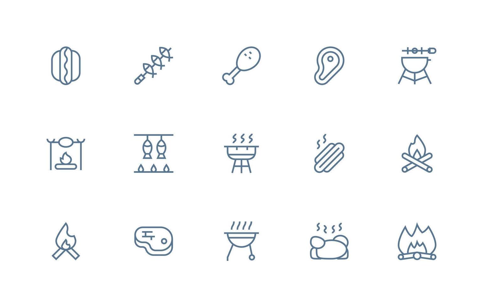 Barbecue Icon Collection with 15 Regular Line Designs Essential Icon Set for Teams vector