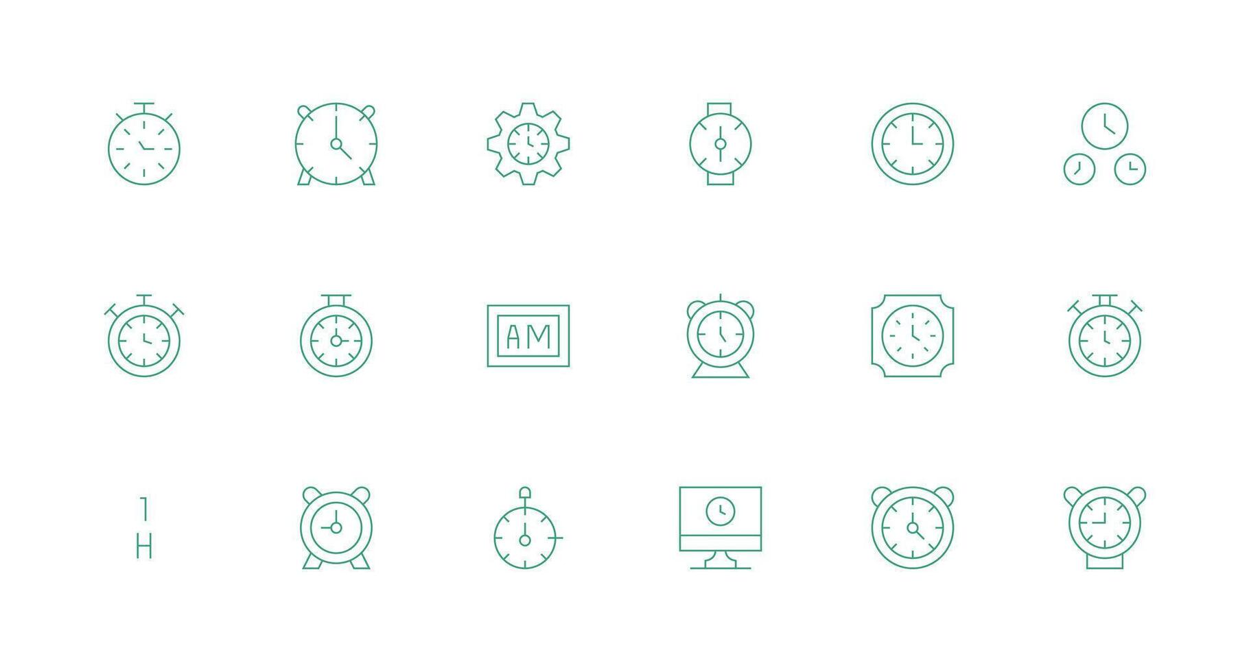 18 mínimo línea estilo íconos desde digital reloj colección icono conjunto para web vector