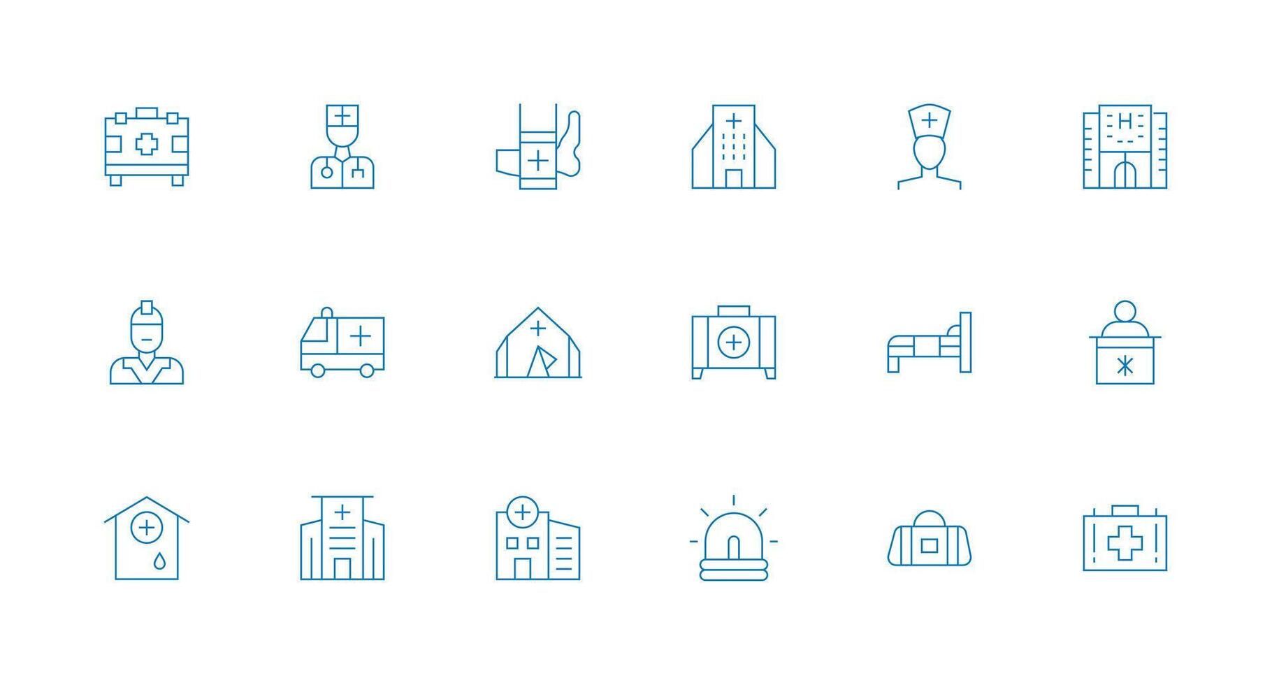 Ambulance Design Icons featuring 18 in Minimal Line Style Multi-Style Icon Collection vector