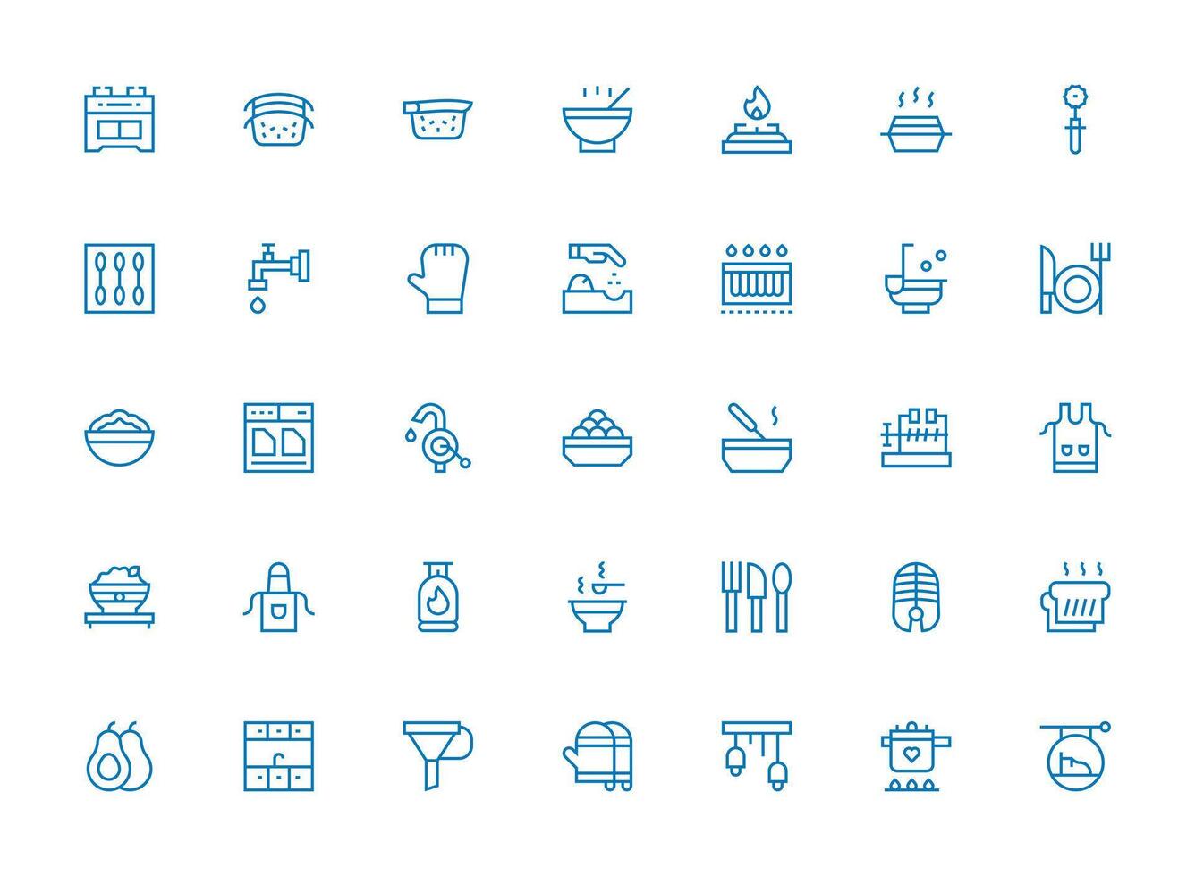 35 Regular Clean Line Icons for Kitchen Graphics Flexible Icon System for Web Interfaces vector