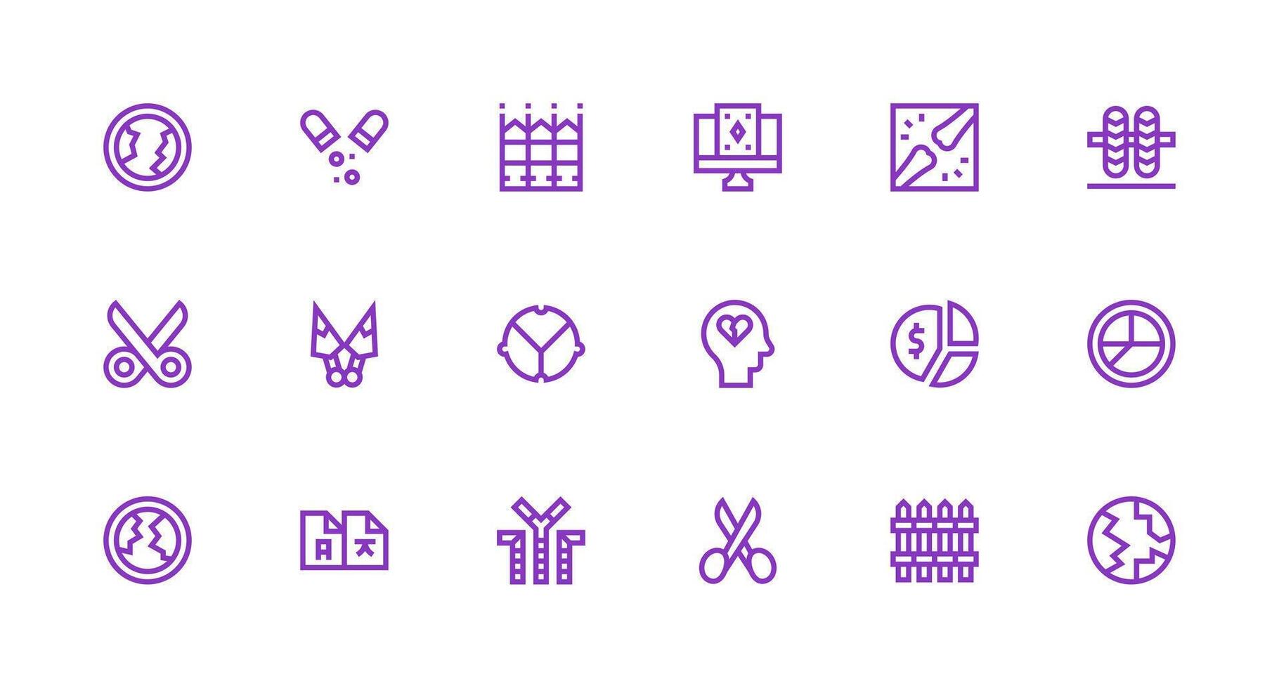Strong Stroke Line Icons from Split Set with 18 Vectors Layout Icon Collection