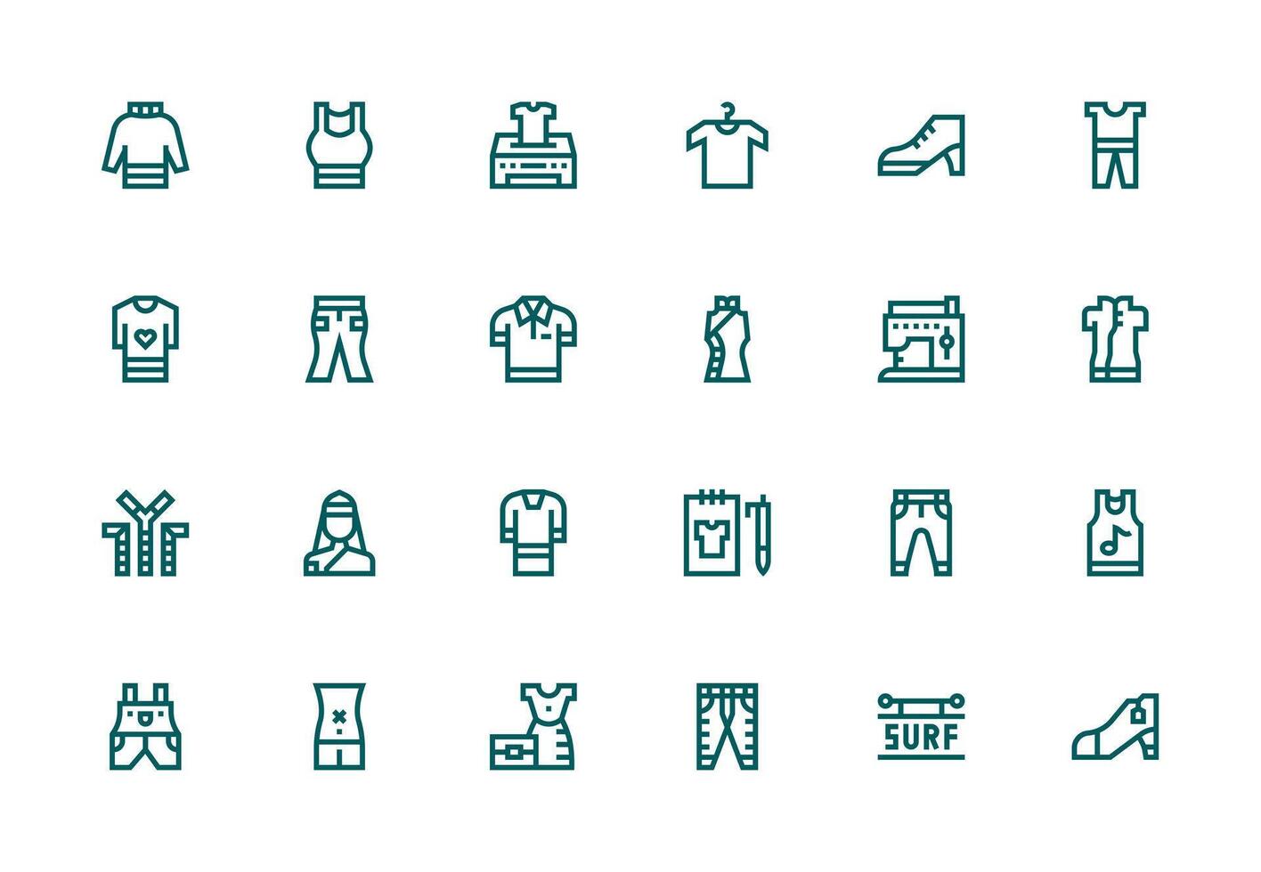 24 Thick Line Line Icons for Apparel Graphics Multi-Purpose Icon Set vector